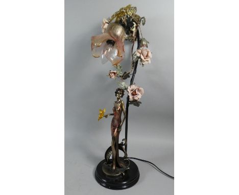 A Modern Figural Table Lamp with Floral Decoration, 63cm High 