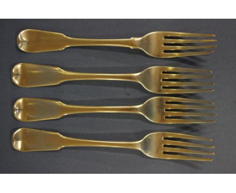 Four George III sterling silver forks 3 hallmarked London 1804 (RC) and the other London 1813 (William Eley, William Fearn & 