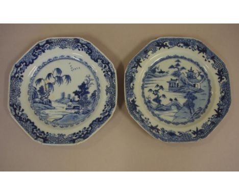 Two Chinese Qing porcelain blue & white plates 22.5cm wide approx