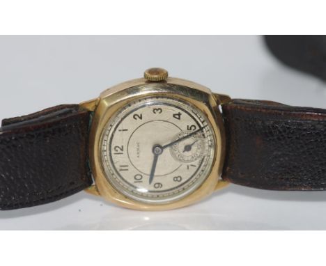 Vintage hallmarked 9ct gold watch with enamel face marked ARMAC, Hallmarked Chester 1937, British made Stolkase case, engrave