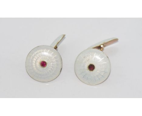 Antique Russian silver gilt and enamel cufflinks Imperial Russian marks 1908-1917, Odessa assay mark / 56, some loss to ename