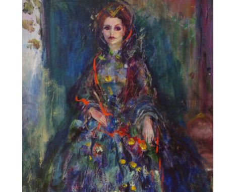 Artist unknown, Portrait of a lady oil on board, signed lower left & dated '76, 59cm x 44cm approx.