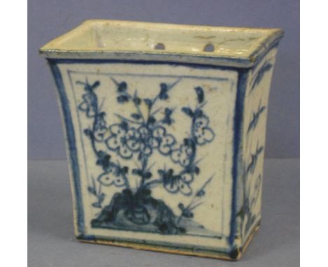 Antique Chinese blue & white wall chopstick holder stamped seal to base, H15cm approx