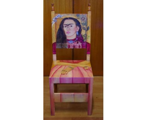 Frida Kahlo portrait painted chair 42cm wide, 108cm high