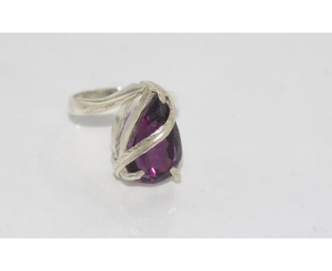 Silver ring with pear shaped amethyst size: L-M/6