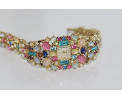 Vintage 1960s Pedre mechanical cocktail watch 17 Jewel Swiss Vintage, rhinestone & cabochon watch