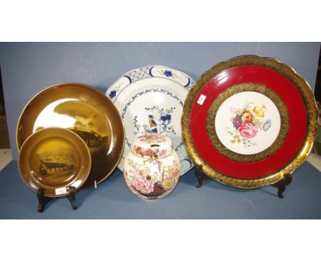 Mason's Ironstone pot pourri jar together with four assorted display plates including Ridgways