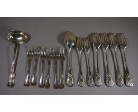 Quantity of French silver plated flatware including a Christofle sauce ladle