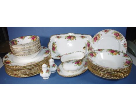 Royal Albert 'Old Country Roses' dinner set comprising of 10 dinner plates, 8 soup plates, 8 desert bowls, salt & pepper & se
