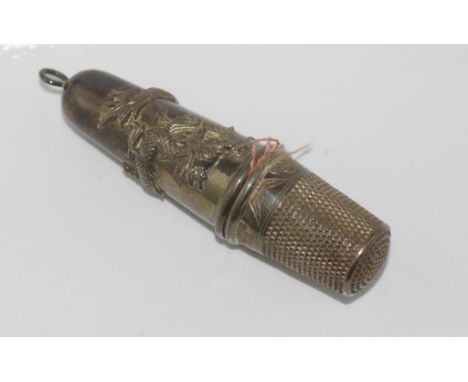 Chinese silver miniature sewing case with Chinese markings