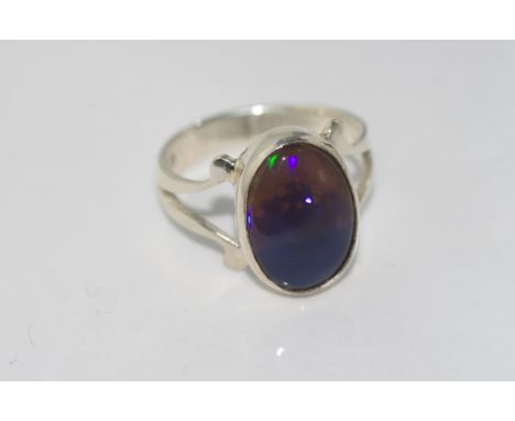 Silver ring with solid opal size: P-Q/7-8