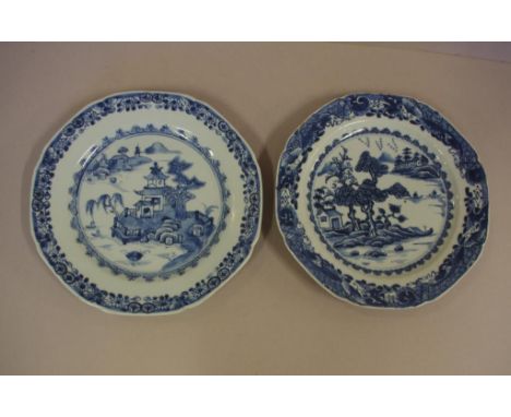 Two Chinese Qing porcelain blue & white plates 22.5cm wide approx