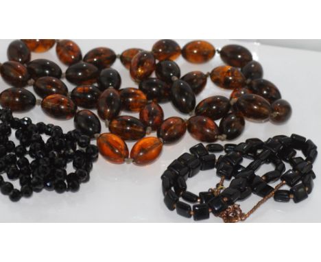Vintage amber style necklace with a French jet and another necklace