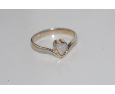 Sterling silver and heart shaped opal ring size: L-M/6