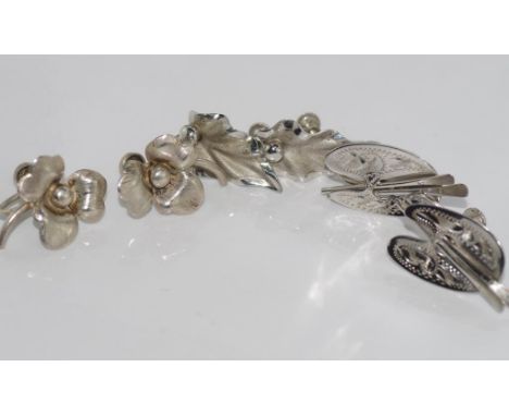 Vintage Birks sterling silver screw-on earrings together with two sterling silver Bond Boyd sets of screw on earrings