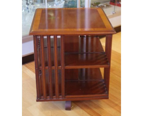 Vintage revolving bookcase with cross banded top, 57cm x 57cm, 66cm high