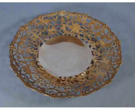 Chinese silver fruit dish pierced decoration of engraved blossoms. Footed base. D28cms W380g approx.