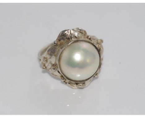 Silver ring with mabe pearl in Wager style, size: N-O/7