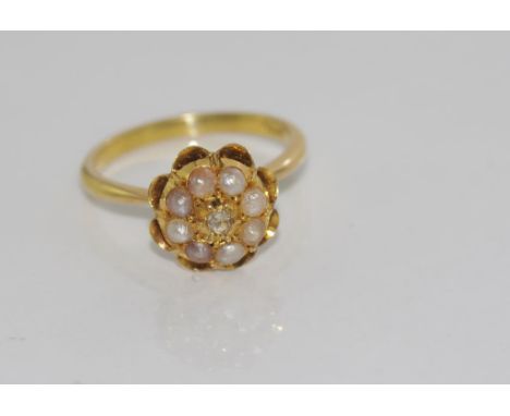 18ct yellow gold, diamond & pearl ring weight: approx 4.94 grams, size: P-Q/8