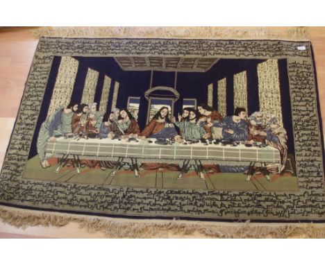 Vintage hand woven wall hanging/rug " The last supper",in beige and black tones, H102cm X W151cm approx