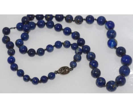 Vintage lapis lazuli bead necklace with silver clasp