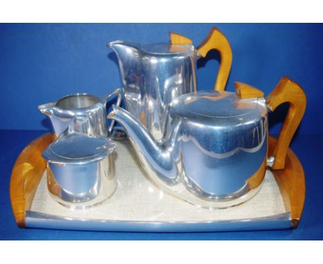 Five piece retro Picquot Ware tea service including tray