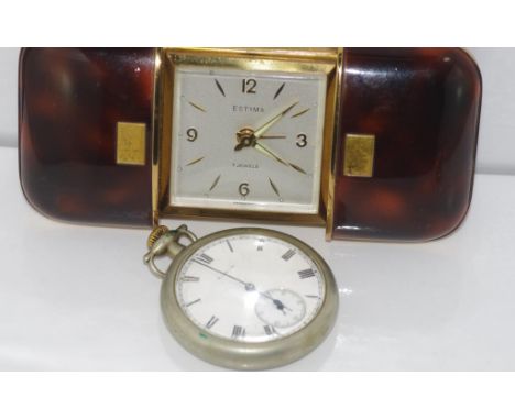 Elgin open faced pocket watch together with an ESTYMA travelling alarm clock