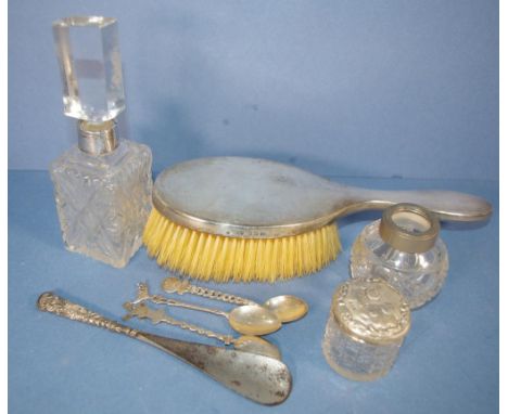 Quantity of sterling silver & glass items including brush, scent bottle etc