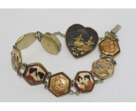 Vintage Satsuma bracelet size: approx 17cm with a damascene brooch