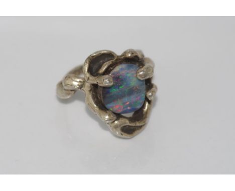 Handmade silver and boulder opal ring size: O/7