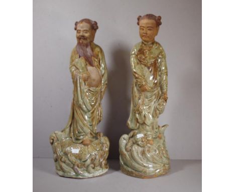 Pair Chinese Ceramic Immortal Figures H48cm approx.