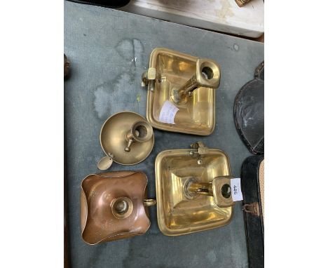 FOUR VINTAGE BRASS CANDLE HOLDERS 