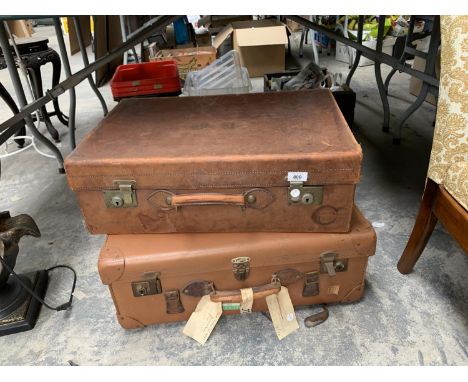 TWO VINTAGE SUITCASES WITH VINTAGE AIRPORT AND TRAVEL TAGS 