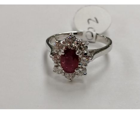 AN 18CT WHITE GOLD DIAMOND AND RUBY CLUSTER RING, TOTAL GEM WEIGHT 1 CARAT, 4.3 GRAMS, INSURANCE VALUE £10,375.00 