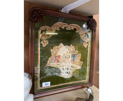AN EMBROIDERY ROSEWOOD FIRE SCREEN 