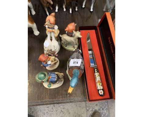 A ROYAL CROWN DERBY BOXED KNIFE, GOBEL FIGURES ETC 