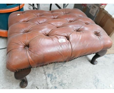 A BROWN CHESTERFIELD LEATHER BUTTON FOOT STOOL 