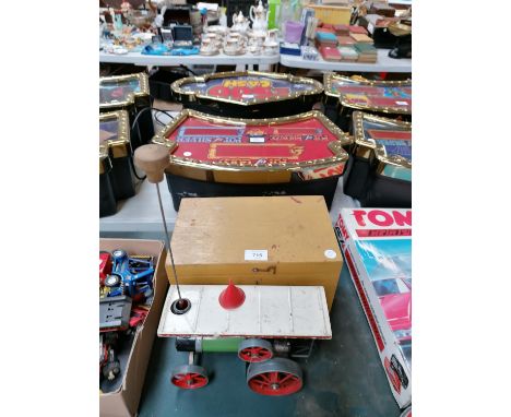 A VINTAGE MAMOD STEAM ENGINE WAGON AND WOODEN BOX 