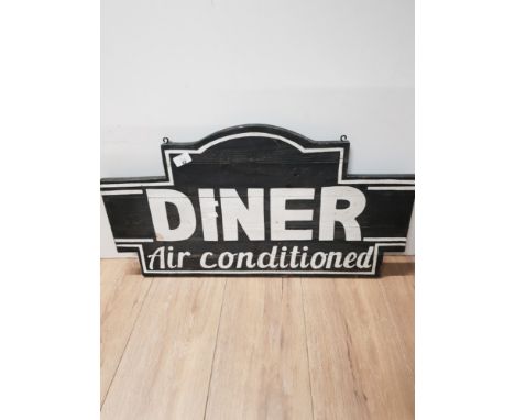 VINTAGE WOODEN PAINTED AMERICAN DINER AIR CONDITIONED OUTDOOR HANGING SIGN
