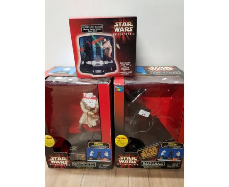 2 STAR WARS EPISODE 1 THE PHANTOM MENACE MONEY BANKS DARTH MAUL AND QUI GON JINN PLUS LIGHTSABRE BATTLE ALARM CLOCK