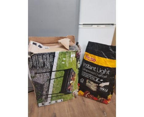 BOXED PORTABLE SAFARI GRILL TOGETHER WITH A BAG OF INSTANT LIGHT LUMPWOOD CHARCOAL