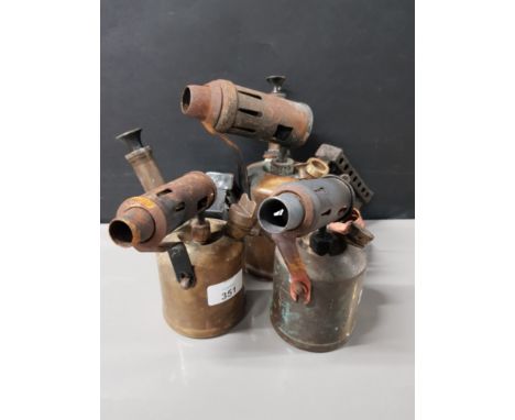 3 VINTAGE BRASS BLOW LAMPS