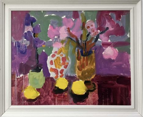 Annelise Firth (b.1961) oil on linen on board - 'Blossom and Lemons' signed, titled and dated 2023 verso, 40cm x 50cm, framed