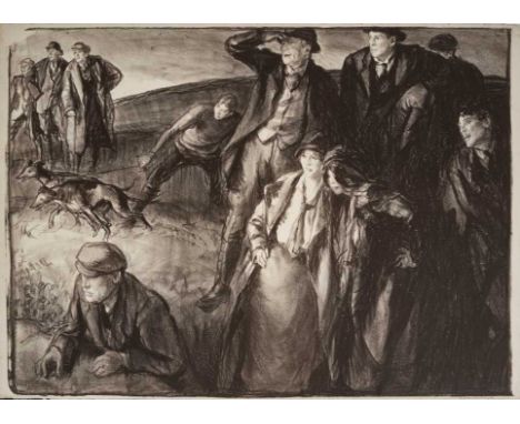 *Gerald Spencer Pryse (1882-1956) black and white lithograph - A Coursing Meeting, signed, 55.5cm x 76cm, unframed