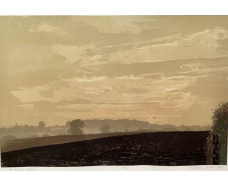 Michael Carlo signed lithograph ‘A Walk Home’, dated 1978, 30cm x 45.5cm, in glazed frame