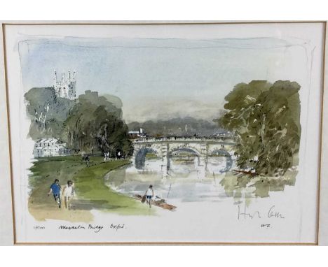 Hugh Casson (1910-1999): lithograph, Magdalen Bridge, Oxford, signed and numbered 1/500, 35x25cmOverall framed size 42cm x 51
