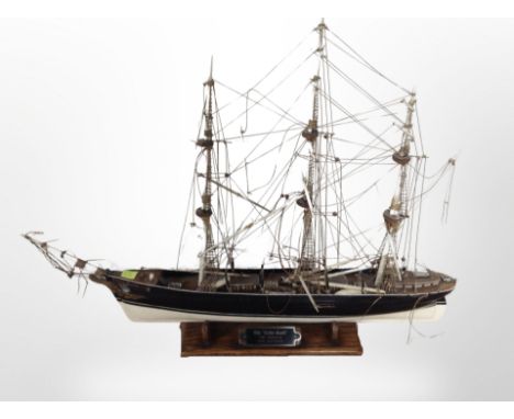 A model of the Cutty Sark on plinth, length 50cm.