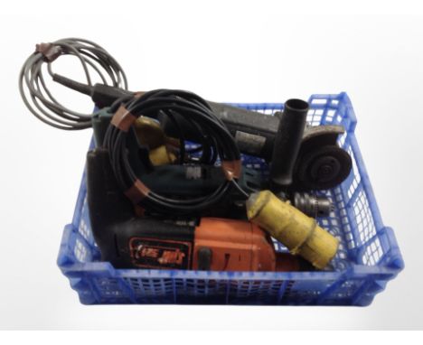 An angle grinder and two power drills.
