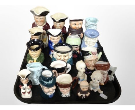 A group of Toby and character jugs including Tony Woods etc, a West German Goebel monk sifter and other figures 