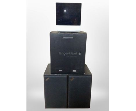 A Tangent Fjord dock speaker in box, and a further pair of Acoustic Energy speakers.